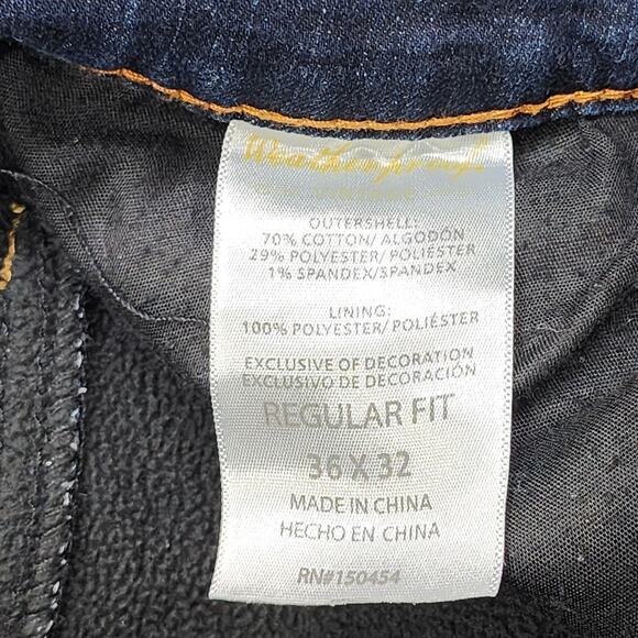 Weatherproof Vintage Jeans Mens 36X32 Blue Regular Fit Fleece Lined Straight Leg - Picture 7 of 13